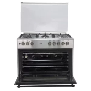 Standing Cooker, 90cm x 60cm, 5Gas Pool Jet Burners (2Wok), FLAME FAILURE SAFETY, Auto Ignition, 10 Function Full 90cm Electric Oven (Air Fry+Convection Fan), Rotisserie, Half Inox