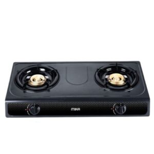 Mika Gas Stove Table Top Non Stick Body Double Burner Dark Grey