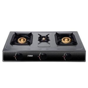 Mika Gas Stove Table Top Non Stick Body Triple Burner Black