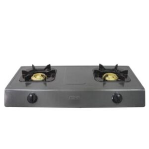 Mika Gas Stove Table Top Non Stick Body Double Burner Dark Grey