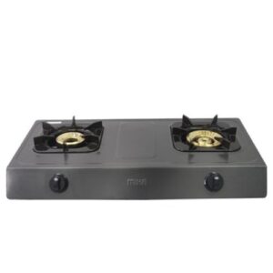 Mika Gas Stove Table Top, Non Stick Body Double Burner Metallic Grey