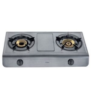 Mika Gas Stove Table Top Non Stick Body Double Burner Dark Grey